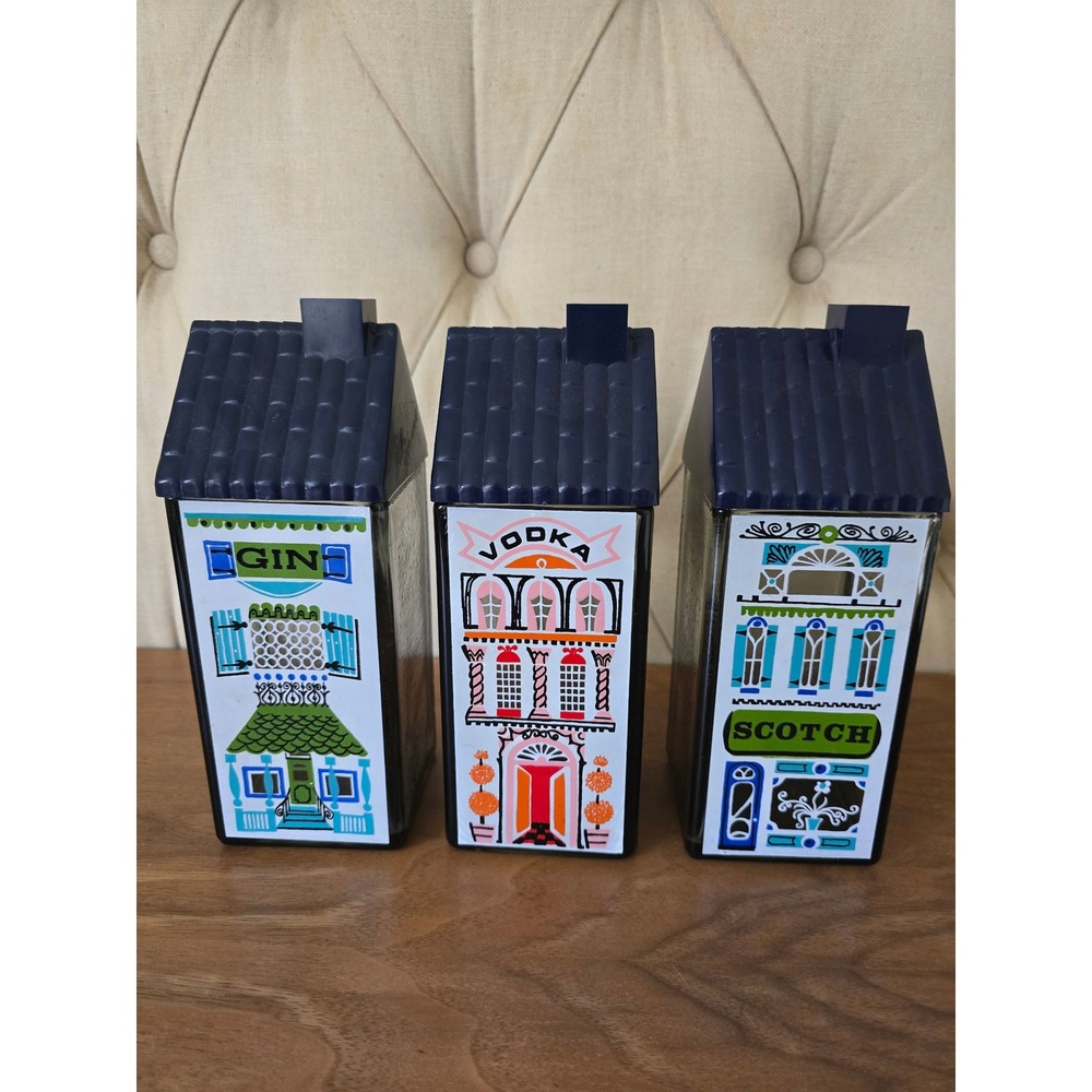 Rare 1960s Wheaton Glass House Decanters – Mid Century Modern Barware Set of 3